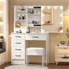 Teousev Toeletta da Trucco con Specchio Scorrevole e Sgabello, Scrivania Make Up Ampia con Luci Dimmerabili, Postazione Trucco con 6 Cassetti e 6 Ripiani, 36×80×131 cm, Bianco, J62356