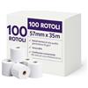 Generico Rotoli Carta Termica 57 mm x 35 m, 55 g/m², Senza BPA, Confezione da 100, Compatibili con POS, Registratori di Cassa, Lettori Carte e Stampanti Termiche, Ricevute, Scontrini, Rotolini