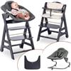 hauck Seggiolone Beta+ Newborn Set Premium da 0 Mesi - Seggiolone Legno Evolutivo, con Sdraietta Neonati (Dondolo Neonati), Cuscino Seduta, Vassoio - Grigio Scuro