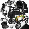 KESSER® Carrozzina 3in1 Loops, Carrozzina Combinata con navicella, Seggiolino sportivo, Seggiolino auto, Borsa Fasciatoio, Parapioggia, Tavolino per Bambini, Nero/Argento