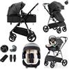 Lnhcrbs Passeggino 3 in 1,Passeggino Viaggio con Parapioggia Portabicchieri | Passeggino Leggero con Telaio in Alluminio Ripiegabile con una Sola Mano,Adatto fino a 4 Anni (22 kg)Nero