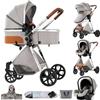 Dziranam Passeggino 3 in 1,passeggino per bambini con paesaggio elevato,passeggino pieghevole,telaio in alluminio,telo da bagno 0(Grigio chiaro)