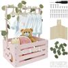 Jokapy Cestino per neonati con manico, in legno, pratica scatola di legno per baby shower, con asta, armadietto per cassette per bambini, in legno, idea regalo (rosa)