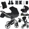 Junama Passeggino TRIO Diamond S 01 Nero e Argento - 2in1 3in1 4in1 + ombrellino (4 in 1 con Base ISOFIX)
