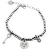 Silvia Creations And Co Bracciale Palline Acciaio con Chiave del Cuore e Incisione | Personalizzato con Iniziali Incise, Charm con Chiave Cuore in Acciaio