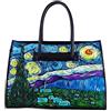 Arte Lisanti Borsa in Pelle Dipinta a Mano, LA NOTTE STELLATA QUADRO FAMOSO - Cartella Donna, Porta PC, Idea Regalo, Arte Lisanti, Artigianato Italiano, Made In Italy, Vera Pelle, Tote Bag - a Spalla, Cartella