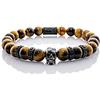 Handmade Bracciale Occhio Di Tigre Bracciale Con Perline Classe A+ Teschio Argento Nero 8mm Acciaio Inossidabile (Nera)