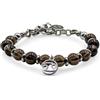 Generic Bracciale semirigido con pietre naturali di Quarzo Fumé, inserti e ciondolo in acciaio. Pietra del segno del Cancro. (M)