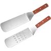 Hoshen 2 piastre in acciaio inox teppanyaki, spatola in metallo scanalato, pancake hamburger, teppanyaki e padella, lavabile in lavastoviglie - manico in legno