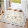 TOPICK Tappeto Floreale Lavabile Zerbino Interno a Pelo Corto Stile Retrò Beige su Blu Orientale Antibatterico Pieghevole Antiscivolo Zerbino per Porta di Casa Cucina Patio Corridoio Camera da Letto