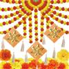 Bdecoll Set di 4 ghirlande artificiali di calendula, lunghezza 200 cm, per Diwali Ganpati Ganesh India, Puja, tradizionali ghirlande di fiori, per porte e torani, per matrimoni indiani, decorazione per