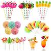Gukasxi 74Pcs Decorazioni per feste di cocktail, cannucce di carta decorative per cocktail, bastoncini di ombrello di carta, pavone, fenicottero, bastoncini di frutta ananas stuzzicadenti di bambù