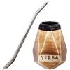 Gaucho Bruno Grande Tazza Geometrica in Ceramica per Yerba Mate Cannuccia Bombilla Riutilizzabile in Acciaio Inossidabile, Presa Anti-Scivolo e Fácile da Pulire,Tazza Angolare dai Toni Naturali