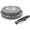 Moneta Melodia Finegres Minispace Set di padelle 24-28 cm, rivestimento naturale FineGres (NO PFAS), anche per induzione. 100% Made in Italy.