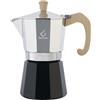 FOREVER Caffettiera Moka Alluminio, Miss Moka Prestige 'Woody', Caffettiera Moka per Casa, Caffettiera Portatile per Viaggio, inclusa Guarnizione in Silicone (6 Tazze)