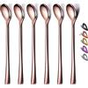 HOMQUEN Set di 6 cucchiaini in acciaio inox con manico lungo per caffè, tè freddo, gelato, cocktail, colore: oro rosa