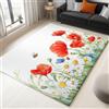 Generic Tappeti per la camera da letto 60 x 110 cm Tappeto di flanella da Papaveri Acquerellati Lavabile in lavatrice, decorazione per bambini e adolescenti per soggiorno, sala da pranzo, Bianco