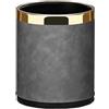 一 ＩＣＨＩ‐ＧＯ‐ＣＡＮ Elegante pattumiera in metallo rivestita in pelle, cestino da ufficio con apertura superiore rotonda, cestino per rifiuti a doppio strato Black lacquer with gold ring