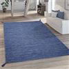 Paco Home Tappeto Salotto Moderno Monocolore Con Frange Cotone Tappeto Intessuto Blu, Dimensione:160x220 cm