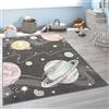 Paco Home Tappeto Bambini Cameretta Moderno Con Spazio Pianeti Stelle Tappeto Morbido Antracite Colorato, Dimensione:Ø 120 cm tondo