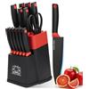 FIVE COWS 14 Pezzi Set Coltelli da Cucina, Set Coltelli da Cucina in Acciaio Inossidabile, con Fessure per Forbici e Asta, Design Moderno per Casa e Ristorante (Rosso)