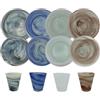 Omniacasa, Servizio di Piatti 12 Pezzi per 4 Persone con Bicchieri Acqua In Vetro di Murano, Lavorazione Artigianale, Decorati Con Effetto Onde, Multicolore, Made in Italy, Eleganti, Idea Regalo