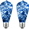 ABLIN Lampadina a LED, Confezione da 2 lampadine Edison vintage, E27 220V 3W LED Lampadine decorative Filo di rame Lampadina fuochi d'artificio Lampadina stellata retrò per la festa (A blu)