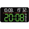 FACULX Orologio da parete digitale a LED con ampio display, doppia sveglia, conto alla rovescia, cronometro, calendario digitale e caratteristiche ambientali (verde)