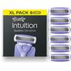 Wilkinson Sword Intuition Quattro Sensitive, rasoio donna, 6 ricariche | Rasoi a 4 lame da donna per pelli sensibili, dermatologicamente testati, impugnatura ergonomica con base, 6 lame di ricarica