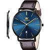 OLEVS Mens Wrist Watches Ultra Thin 6.5mm Minimalist Business Dress Waterproof & Date & Leather Strap Slim Watches for Men