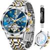 OLEVS Orologi automatici per gli uomini d'affari orologio meccanico in acciaio inossidabile impermeabile a carica automatica classico data lusso diamante orologio da polso, orologi blu 21, orologio da