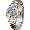 FORSINING - Orologio da donna automatico meccanico, in acciaio inossidabile color oro rosa, con cinturino di lusso, quadrante scheletrato, diamante elegante, da polso, Bracciale