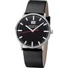 REGENT Orologio da uomo con cinturino in pelle in acciaio inox orologio da stazione al quarzo grande data Big Date, argento/nero, cinghia