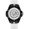 DAXIAOYU Orologio da Uomo Fashion Hollow Skeleton Automatico Meccanico con Cassa Trasparente Unico, Impermeabile, Cinturino in Silicone per Sport, Bianco nero, Sportivo