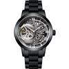 OBLVLO Retro Sport Uomini Scheletro Orologio Automatico Cinturino Meccanico In Pelle Di Vitello Cristallo Minerale Impermeabile Quadrante 45mm VM