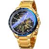 FORSINING Orologi meccanici automatici da uomo, alla moda, lussuosi, impermeabili, con cinturino in acciaio inox, orologio da polso luminoso, Oro blu, Bracciale