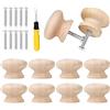 TZQFROCE Maniglia Rotonda Pomello 10PCS Pomelli per Mobili Legno Naturale 35×25mm Legno Cassettiera Pomelli con Cacciavite, Viti Lunghe per Armadi Comodino Cucina