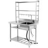 Levkitch Cucina con Tavolo in Acciaio Inox,1 vasca Lavandino, Piano di Lavoro con Rubinetto e piano di lavoro e ripiani e ganci a più piani profondità 50cm altezza 160cm (bacino destro)