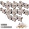 Generico Set di 10 Cilindri con Pomello in Ottone 45/45mm con Chiave Unica, 50 Chiavi Incluse, 20 Viti, Serrature Universali per Porte e Garage, Lunghezza 90mm, Montaggio Facile