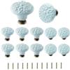 AUXBC 12 pomelli in ceramica per armadietti a fiori, pomelli per mobili blu cielo, pomelli rotondi per cassetti in ceramica, maniglie vintage per cassettiera, armadio, armadio con viti, diametro 34 mm