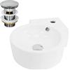 ML DESIGN modern living ML-Design Lavabo ad Angolo d'Appoggio in Ceramica Bianco Rotondo 45x36x13 cm Lavandino Angolare a Parete con Troppopieno Foro per Rubinetto Scarico Lavamani Design Moderno Lavello incl. Set di Scarico