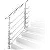 Ikodm Ringhiera per Scale Acciaio Inox, Corrimano in Acciaio Inox Spazzolato 120cm 5traverse Interno Esterno Ø 42 mm, Argento (L1200mm H:1065mm)