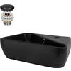 ML DESIGN modern living ML-Design Lavabo da Appoggio in Ceramica Nero Opaco Rettangolare 45 x 27 x 13 cm Lavandino con Set di Scarico e Attacco a Parete Lavello Lavamani Piletta Drenaggio Nera Foro per Rubinetto a Destra
