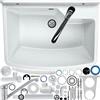 gospo Piscina di versamento del gospo con un raccordo in piedi, lavandino 61 cm x 44 cm x 23,5 cm, lavaggio con overflow e sifone, lavandino tra cui accessori, bagno (bianco)