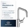Ideal Standard Alero miscelatore da cucina, altezza bocca 222 mm, bocca girevole a 360°, installazione rapida, miscelatore per lavello da cucina - Cromo (114 x 251 x 313 mm)