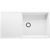 PRIMAGRAN Lavello da Cucina Bianco 90x50cm, Lavandino in Granito a 1 vasca + Sifone Classico, Lavabo da Cucina Incasso al Mobile 60cm - Ibiza S046