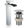 Generico Miscelatore Monocomando a Cascata Alto per Lavabo, Rubinetto Bagno Moderno in Acciaio Cromato, Design Squadrato con Aeratore Anticalcare e Risparmio Idrico, Altezza 320mm