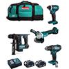 JG todotaladros MAKITA Kit MK401 (Trapano Avvitatore DDF482 + Tassellatore DHR171 + Mini-Smerigliatrice DGA504 + Avvitatore ad Impulsi DTD152 + 2 Batterie 5,0 Ah + Caricabatterie + LXT600)