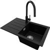 PRIMAGRAN Lavandino da Cucina Nero 70x44cm, Lavello in Granito a 1 vasca + Rubinetto 40x20cm + Set di accessori, Lavabo da Cucina Incasso al Mobile 45cm - Copenhagen Easy S053