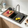 KOOGIMDDR 80x45cm Lavello In Acciao Inox Da Appoggio Nanorivestito Lavello da cascata nero con portacoltelli lavello da cucina multifunzione con Rubinetto Estraibile Copertura decorativa rettangolare